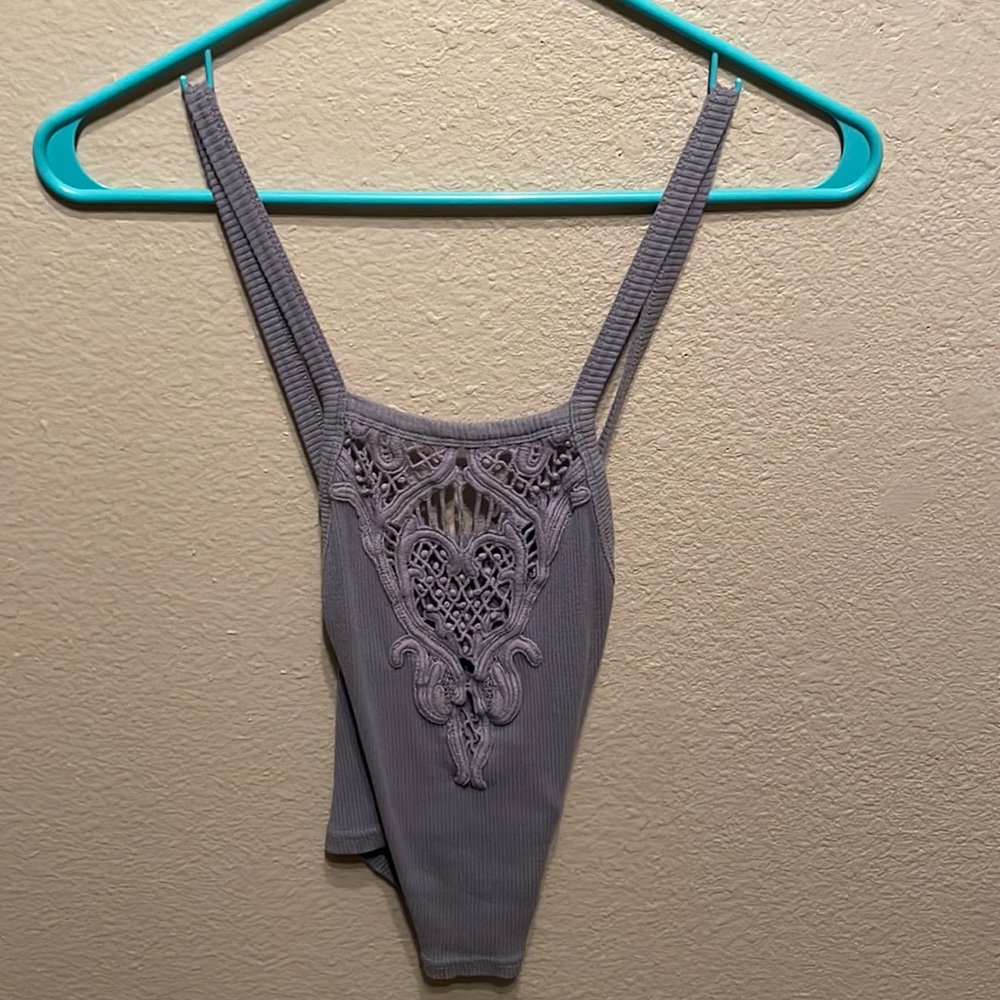 Lavender crochet and back criss cross top